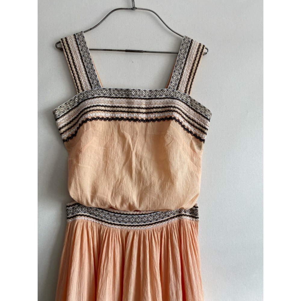 Vintage Peach Midi Dress with Black & Cream Trim - Picture 3 of 15